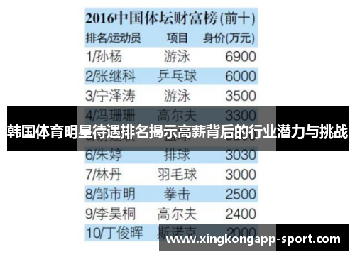 韩国体育明星待遇排名揭示高薪背后的行业潜力与挑战